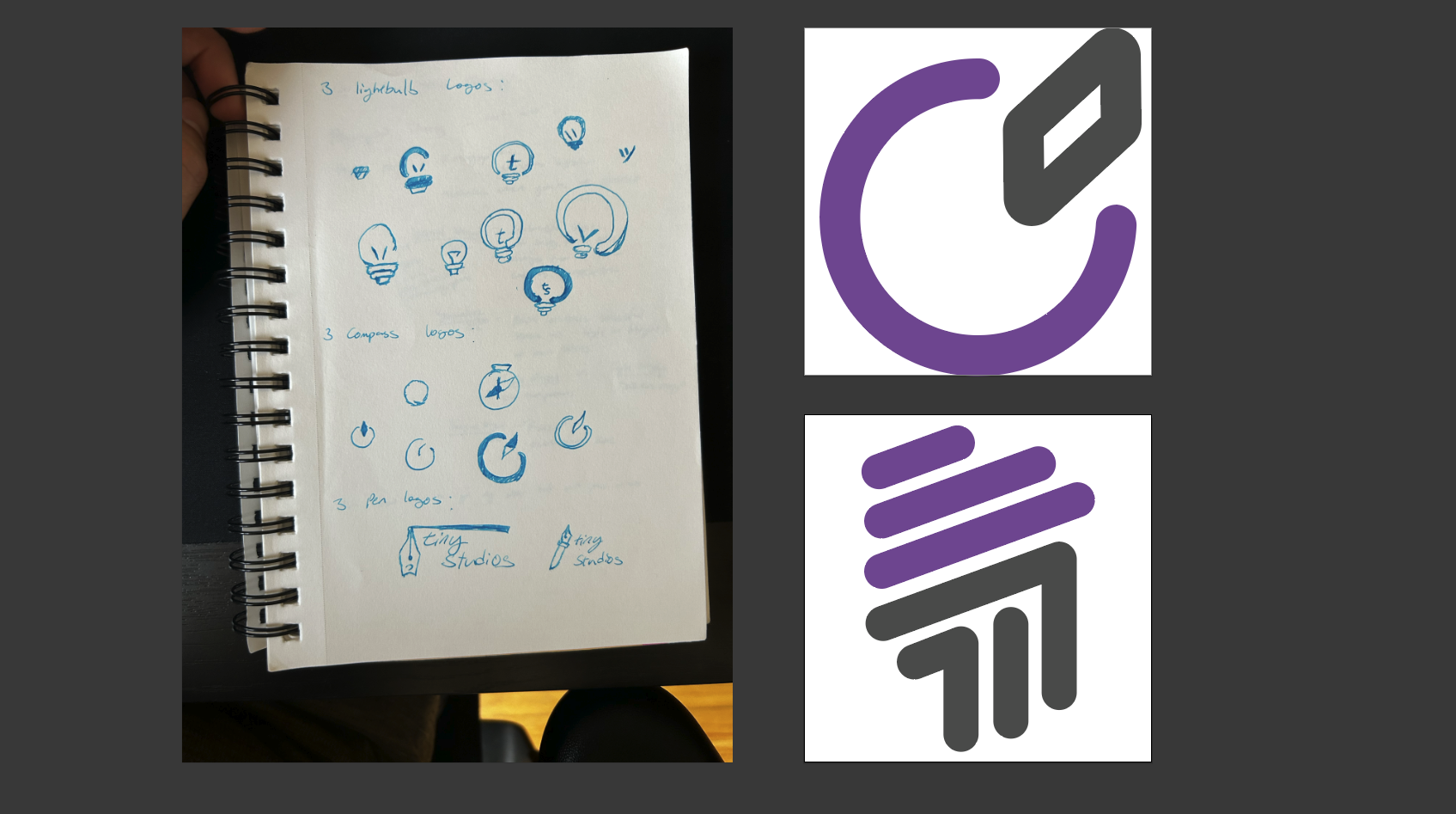 Comparison photo of sketches next to vectorized logo